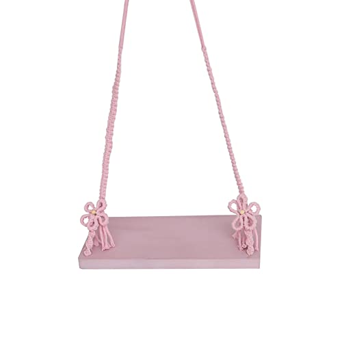 Surakey Baby Wooden Swing Newborn Mini Swing Baby Pose Playing Swing Cotton Swing Rope Photography Birthday Photos (Pink)