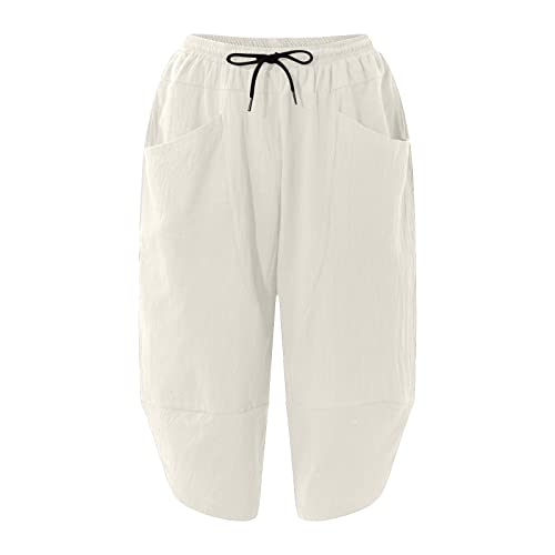 Capri Cargo Pants for Men Drawstring Linen Pants Elastic Waist Casual Loose Summer Beach Pants4