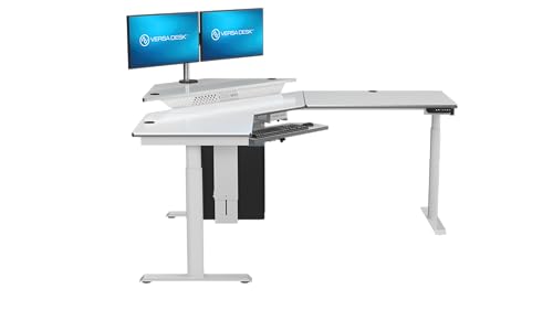 Image of VERSADESK 60 inch x 72 inch Electric L-Shaped Corner Standing Desk, Commercial Grade Height Adjustable Sit Stand Workstation, Ergonomic Computer Desk for Home Office, White Frame, White Surface