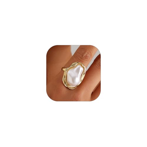 Baroque Pearl Ring for Women - Adjustable Irregularity Statement Ring - Vintage White Big Faux Pearl Finger Ring - Fashion Wedding Jewelry