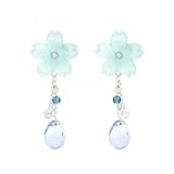 イヤリング 桜 レディース 金属アレルギー対応 ゆれる 花 可愛い ノンホールピアス (ブルー)
