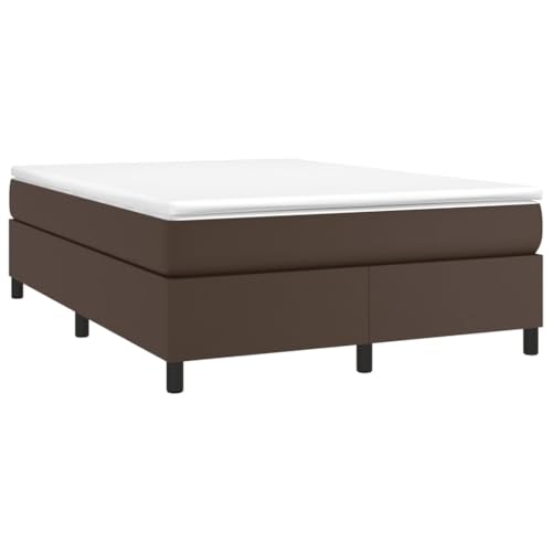 Eleganz Bettgestell 140x200 cm Braun Kunstleder - Modernes Bettgestell für Schlafzimmer, Lederbett mit stabilen Füßen und Leichter Montage - Ideal für kleine Räume