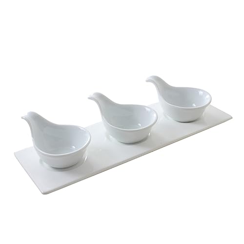 PRETYZOOM 4pcs Ceramic Sauce Dishes Set Caviar Spoons Serving Bowls for Entertaining