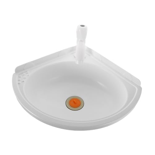 DIYEAH Lavabo Esquinero De Pared Triangular Plástico Blanco Suspensión Montaje Para Baño Pequeño Compacto Práctico 1 Conjunto Grifo Frío Uso Doméstico