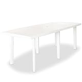 puraday Mesa de jardín de plástico Blanca 210x96x72 cm Mesa Jardin Exterior Plastico Mesas De Terraza Y Jardín Mesa Terraza Exterior Superficie De Mesa con Agujero De Sombrilla para Jardín Patio