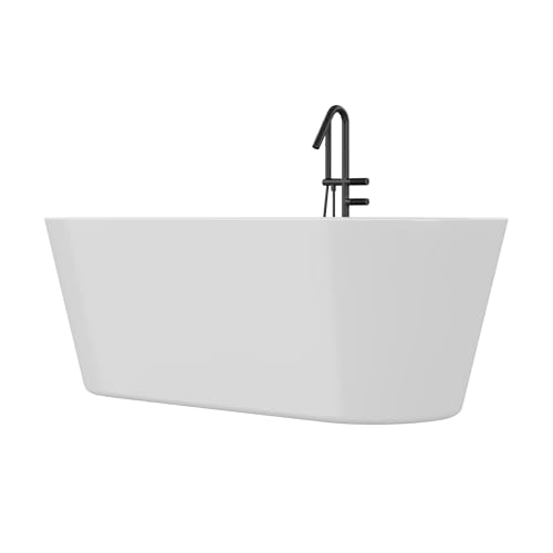Image of 59 InchFreestanding Bathtub Acrylic Soaking Tub with Integrated Overflow, Modern Freestanding Tub /Free Standing Tub for Small Bathroom Remodel, Deep Soaking Comfort, Stand Alone Tub Spa Feel