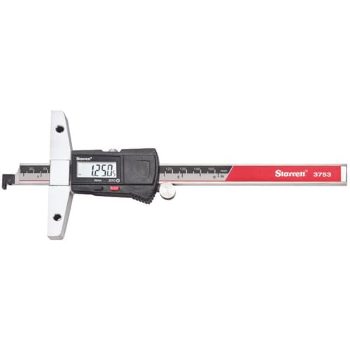 Starrett Electronic Depth Gage with Clear, Easily-Read Numbers, Fine Adjustment Thumb Roll and Removable Hook - 0-6" Range, .0005" Resolution - 3753A-6/150
