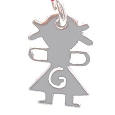 ibamboli - Collana in Corda Verde Fluo e Ciondolo a Forma di Bimba in Argento Personalizzabile con Iniziale