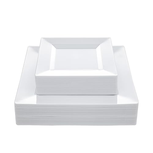 N9R 60PCS White Square Plastic Plates Disposable Plates for Party