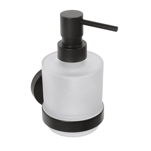 Nordholm Dispensador de jabón de cristal para montaje en pared de baño y cocina, moderna botella para jabón líquido, detergente para cocina y gel de ducha, Senator, negro mate Cover