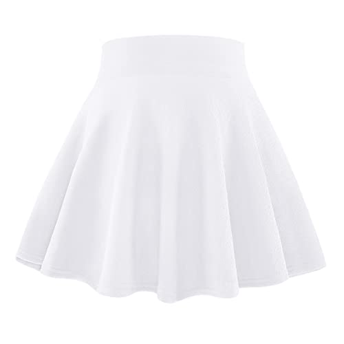 BOOPH Kids Girls Casual Mini Flare Plain Pleated Skater Skirts 12-13 Years White