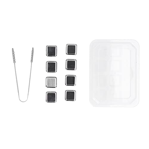 Jacksing Kühlwürfel, wiederverwendbarer Wein Eisstein Whisky Steine ​​8 Stück Edelstahl Eiswürfel Leicht zu reinigen mit Eiszange für Küche für Bar für Coffee Shop für Club Cover