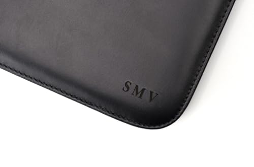 Image of Personalized Maruse Leather Portfolio Padfolio - Executive Folio for Men and Women with Zipper, Folio Document Organizer, Laptop Sleeve, iPad Case and Folder - Made in Italy, Monogram Black