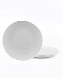 LaGlint 10.5 inch Dinner Plate Set of 6, Round Opal Glass Geometric Faceted White Dinnerware Plates, Dishwasher and Microwave Safe
