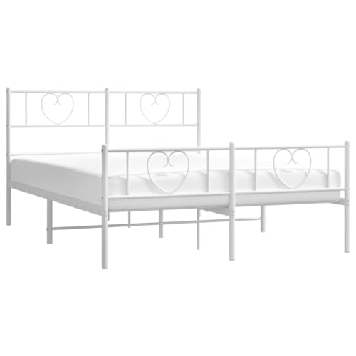 vidaXL Bettgestell, Bettrahmen mit Kopfteil Fußteil, Metallbett Bett mit Lattenrost, Doppelbett Gästebett Schlafzimmer, Metall Weiß 140x200cm