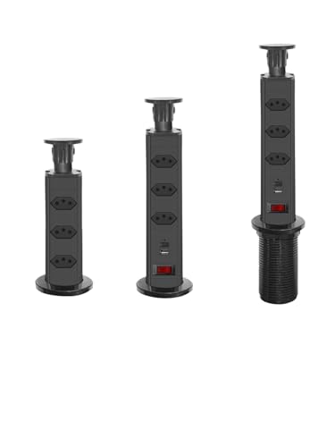 Torre De Tomadas 20A Multiplug com 3 tomadas Usb + Usb C de Embutir Mesa Bancada escritorio (PRETA)