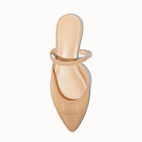 Image of Mesh Mules for Women Comfy Raffia Woven Strap Closed Pointed Toe Mule Flats Casual Slip on Dress Slides Flats