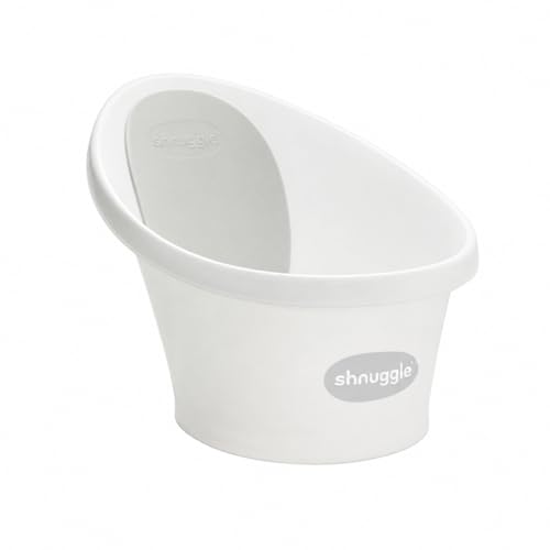 Shnuggle Baby Bath Tub Featuring Ergonomic Bum Bump Support Soft Foam Backrest and an Integrated Plug. A Compact Space-Saving Bathing Solution for Newborns up to 12 Months - White