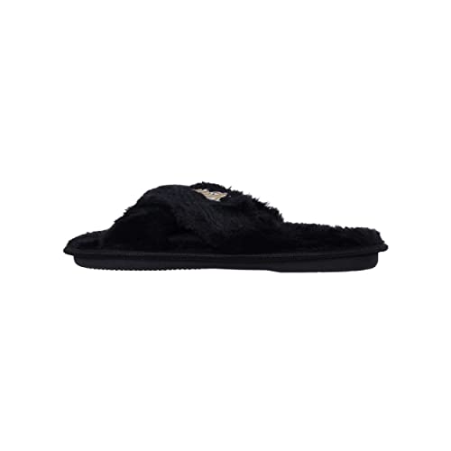Image of FOCO Womens NFL Team Script Wordmark Fuzzy Cross Slide Slippers