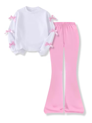 Image of Girls Outfits 2 Piece Long Sleeve Butterfly Sweatshirt and Pants Fall Clothing Set Size 7-14 Years