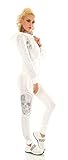 2-teiliges Set TA Fashion Damen Jogginganzug 2-Teiler Sport Fitness Freizeit Jacke und Hose Strass Nieten Skull Kapuze (as3, alpha, s, m, regular, regular, Weiss)