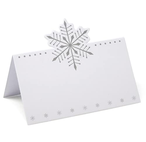 Gift Boutique 100 Pack Christmas Cards Holiday Seating Name Card Die Cut Xmas Snowflake Table Setting Folded Paper Tent Cards for Winter Wonderland Dinner Wedding Tables Party Decorations 2' x 3.5'