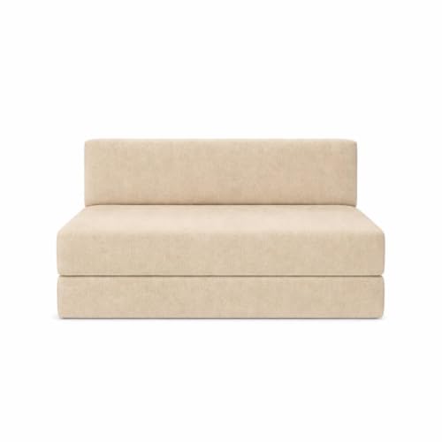 Image of Foldable One Seater Sofa Bed 3 x 6 Ft Jute Fabric Washable Cover Convertible Sofa Bed for Home & Office, Guest Room (Finish Color Beige Pre-Assembled)