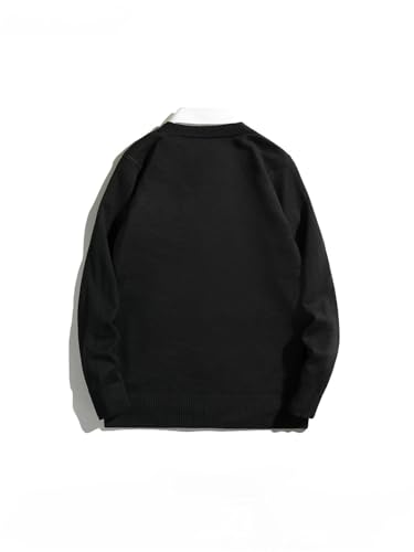 Men’S Fake Two-Piece V-Neck Sweater Pullover Layered Look Gentle Casual Versatile Loose Fit Knitted Top Long Sleeve3