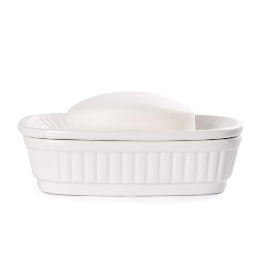 ANTIS'S HOME Ceramic Soap Dish, Self-draining Soap Holder, Double Layer Bar Soap Holder, White Draining Soap Dishes for Bathroom Shower Kitchen, Minimalist Vintage Style, Keep Soap Dry 01 Ce