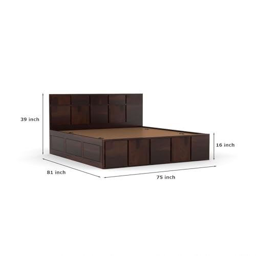 Image of Solid Sheesham Wood King Size Bed with Storage | Modern Wooden Bed with Box Storage | Strong Durable Bed Frame with Designer Headboard | Ideal for Bedroom Home & Hotel (Walnut Finish)
