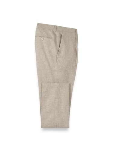 Paul Fredrick Men's Linen Blend Plaid Single Pleat Suit Pants