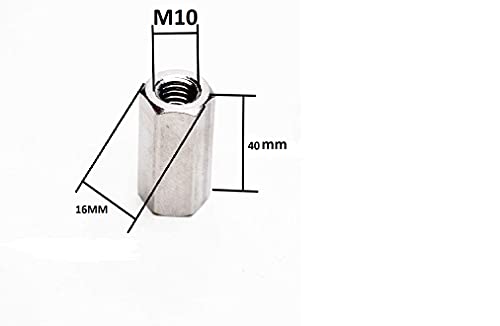 DECENT AIR SYSTEM® M10 X 1.5 x 40mm Long Rod Metric Hex Coupling Nut, Zinc Plated 30Pcs (10mm)