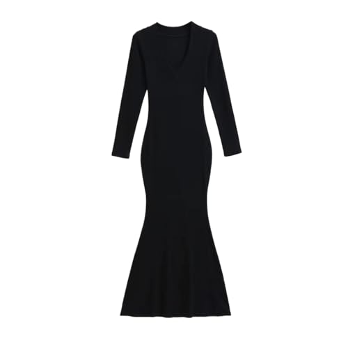 Women Long Sleeve V Neck Elastic Slim Mermaid Dress 6 Color Options Trumpet Long Dresses Black by Generic - Used condition - US$36.27