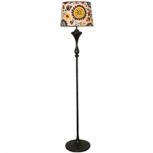 Lampadaire rétro salon design vintage avec abat-jour en lin noir pour chambre chic