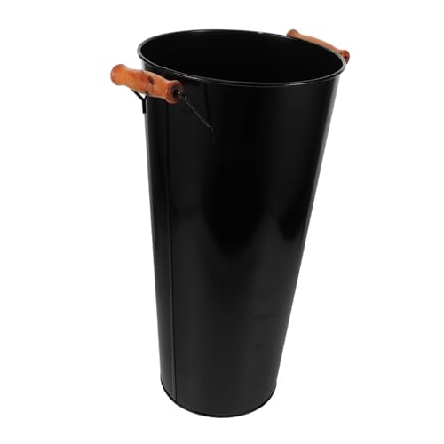 WOONEKY Barril De Almacenamiento Para Chimenea Leñero De Metal Para Interiores Cubo Para Carbón Leñero Redondo Negro