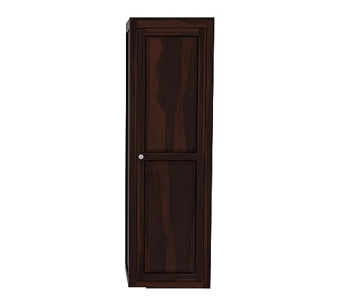 Image of Sheesham Wood Wooden Single Door Wardrobe Organizer for Clothes | - Solid Wood Almirah with 5 Shelves - Cupboard for Large Bedroom (Design 14)