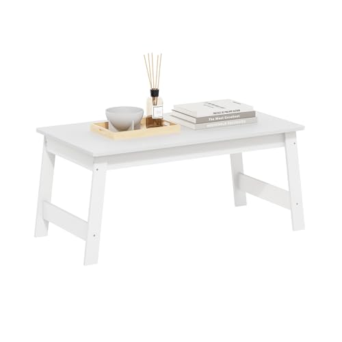 Image of Furinno Beginning Coffee Table, Rectangular Modern Center Table with H-Legs, Side Table, Soft Edges, Easy Assembly, for Living Room, Bedroom, Home Office, White