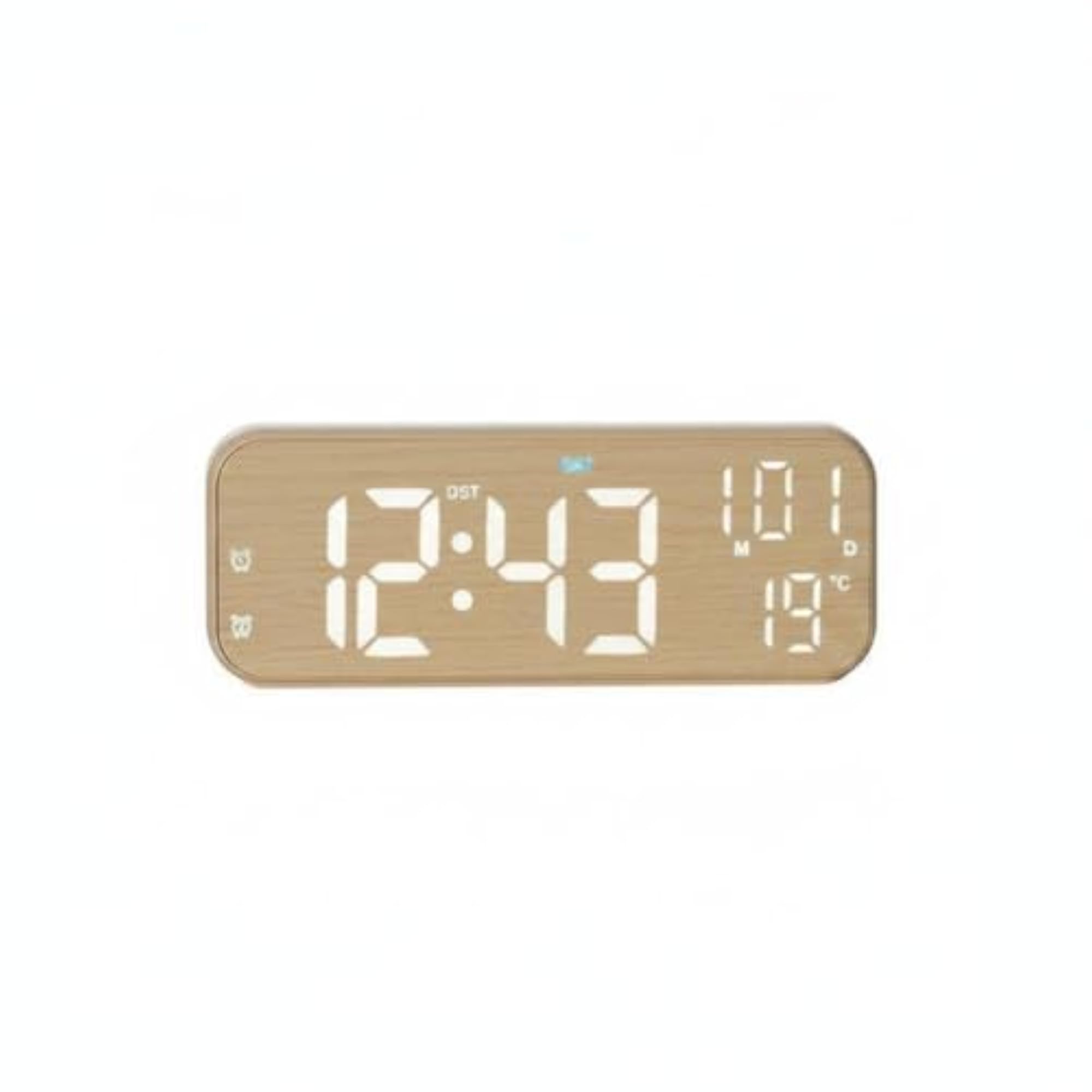 Blue Light Strip LED Desk Clock, Yellow Wood