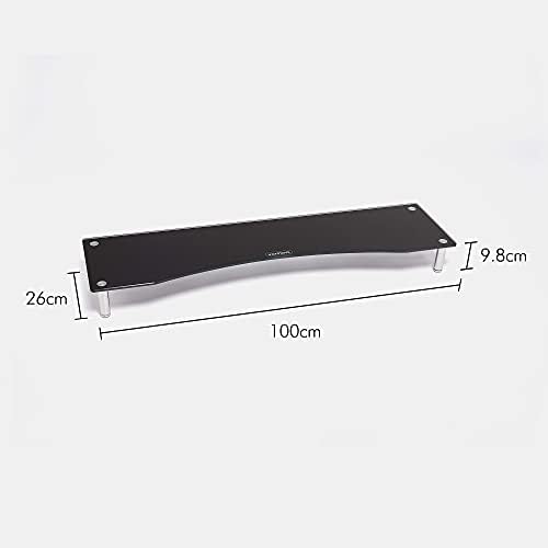 VonHaus XL Glass Monitor Stand for Desks - Height Adjustable Screen Riser - Dual Monitor Mount  Black Glass with Aluminium Legs - Suitable for Home or Office - 100 x 26cm
