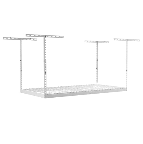 SafeRacks – 3x6 Overhead Garage Storage Rack - Height Adjustable Steel Overhead Storage Rack - 400 Pound Weight Capacity (White, 24'-45')