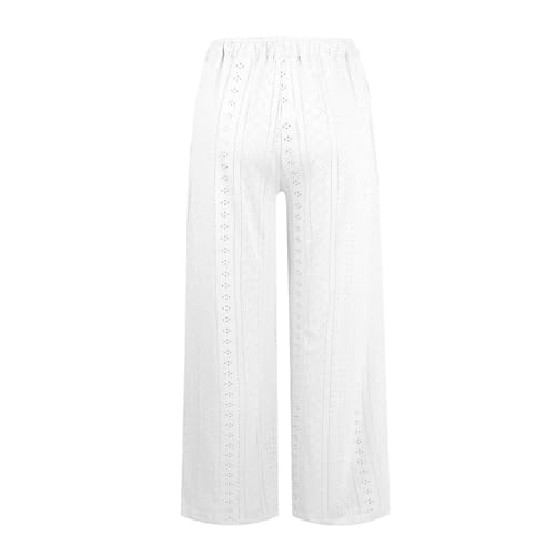 Eyelet Embroidered Pants for Women Wide Leg Casual Summer Pant Drawstring Elastic Waist Palazzo Lounge Trousers3