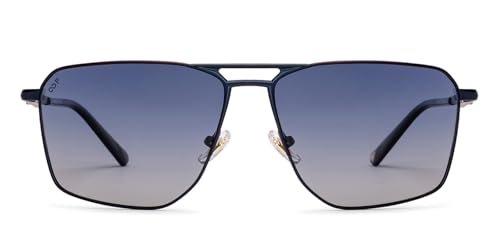 Image of Lenskart Superman Collection | Polarized and 100% UV Protected | Navy Blue Full Rim Hexagonal Branded and Stylish Sunglasses | For Men & Women | Large | LK S18257