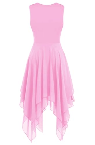 yrsZX Women\'s Praise Dance Dress Tunic Irregular Flowy Skirt Sleeveless Worship Liturgical Lyrical Dance Costume Tag XL, Pink - Thumbnail 2