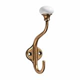 CHIVS Coat Hooks- 5 Pack Antique Brass Wall Hooks, Ceramic Coat Hooks, Decorative Wall Mounted Towel Hanger, zinc Double Prong Hook for Hanging Clothes, Keys, Hats, Backpacks