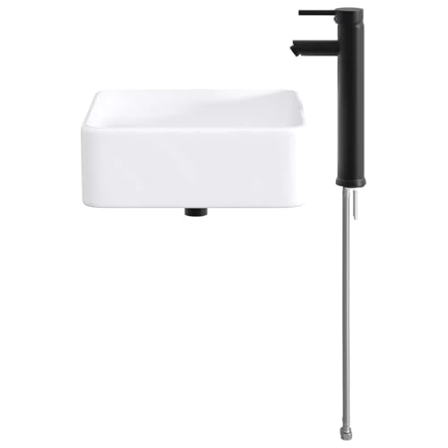 Lavabo de baño negro mate antihuellas con grifo para evitar salpicaduras 5