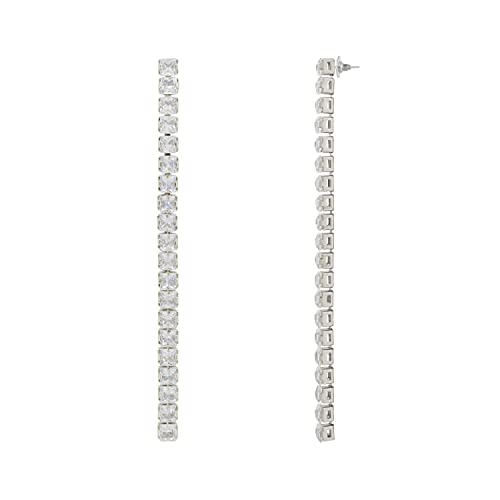 Image of I Jewels Valentines Special Sparkling Glamorous Silver Plated CZ and American Diamond Tassel Drop Fashionable Earrings for Women /Girls (E3117-118S)