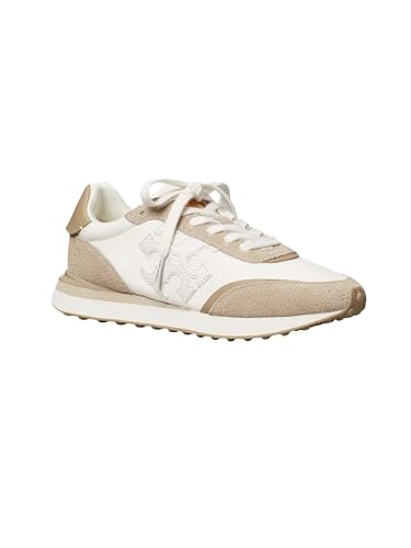 Tory Burch Women's Destiny Trainer Sneakers Leather Suede White Purity Avola