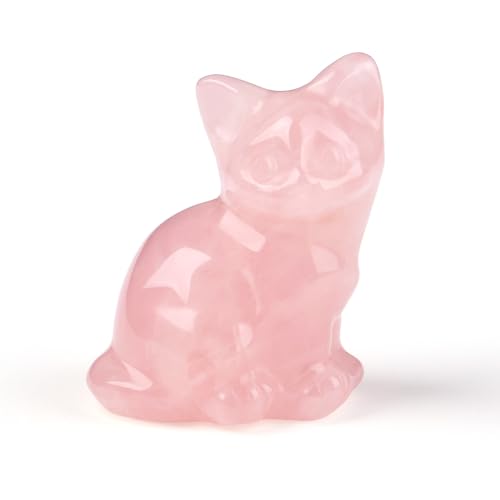 Sahoottie Katzen Rosenquarz Katze Figur Deko Rosa Kristalle Steine Katzenfigur Rosa Rosenquarz Deko Figuren Geschenke für Katzenliebhaber Katze Geschenk Dekoration...