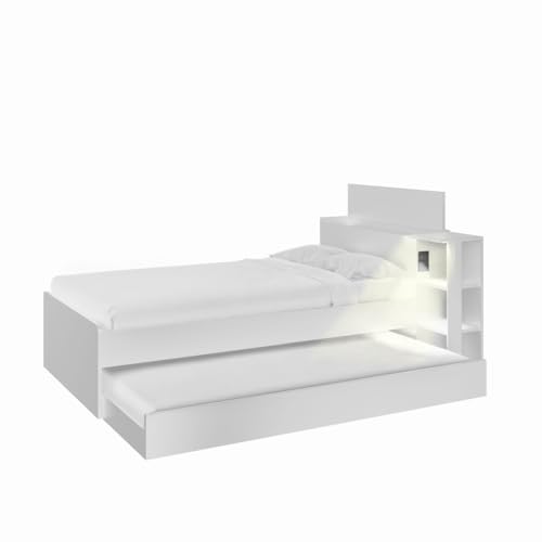 La Mejor Recopilación de Cama Canguro Coppel los más recomendados. 48 Amanta Muebles | Bicama Plus | Cama Doble Canguro Esencial Multifuncional | Buró, Apagador Contacto Entrada Tipo C y USB, Luz Integrada, Estante Lateral Iluminado | Color Blanco