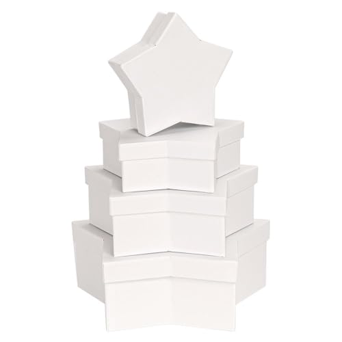 Ideen mit Herz Cajas de regalo 'Star' con tapa, cajas de cartón en forma de estrella, juego de 4 unidades, 4 tamaños diferentes, de cartón estable, ideal para Navidad y cumpleaños, color blanco
